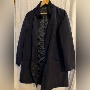 Excellent condition Sz S all weather hooded mid length navy cost.